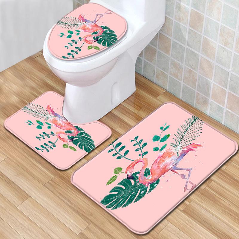 Flamingo Bathroom Shower Curtain Bath Towel Floor Mat Five-Piece Set Bathroom Toilet Carpet Shower Foot Mat