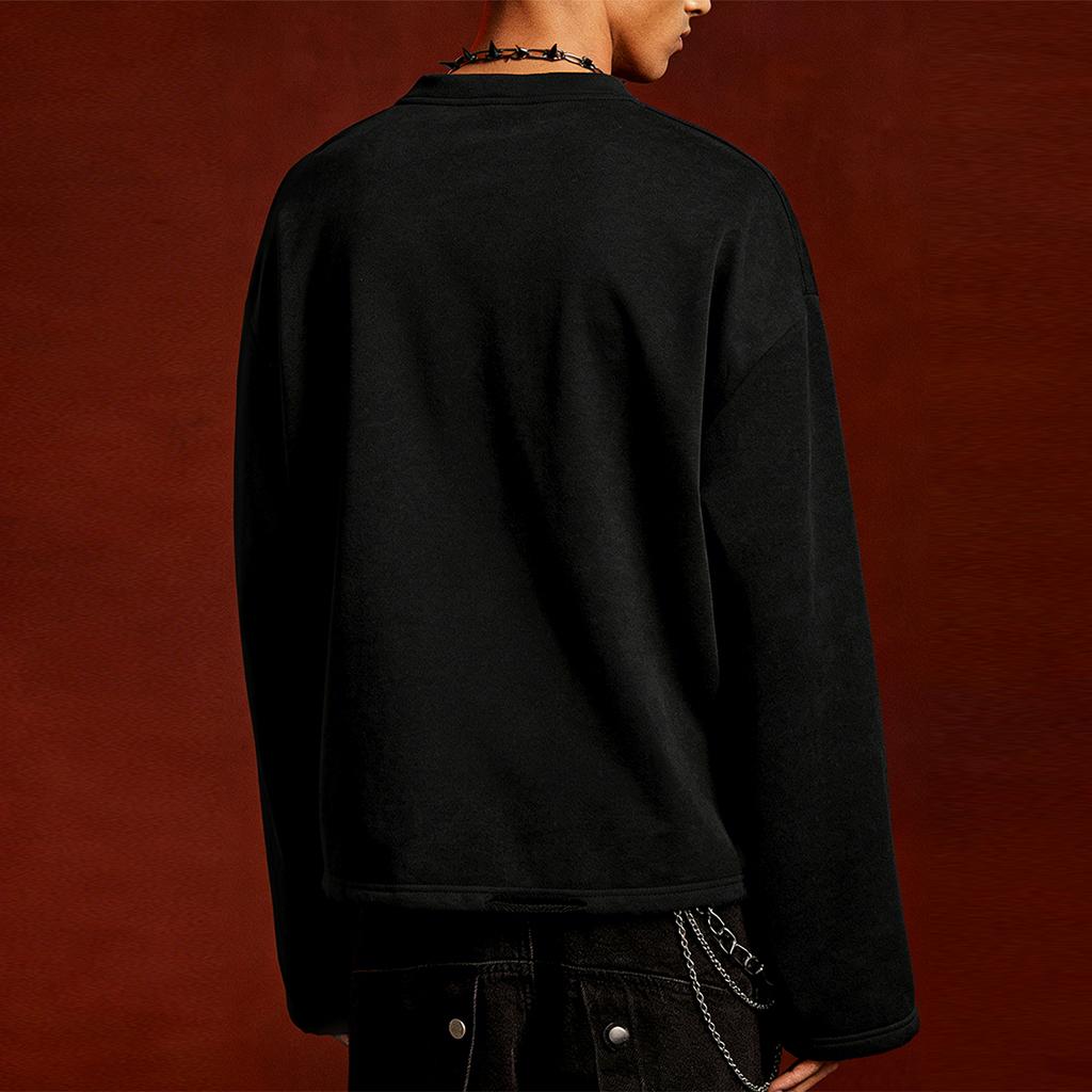 Dark Gothic Skull Building Anime Print, High Street Retro Oversized Long Sleeve Tee