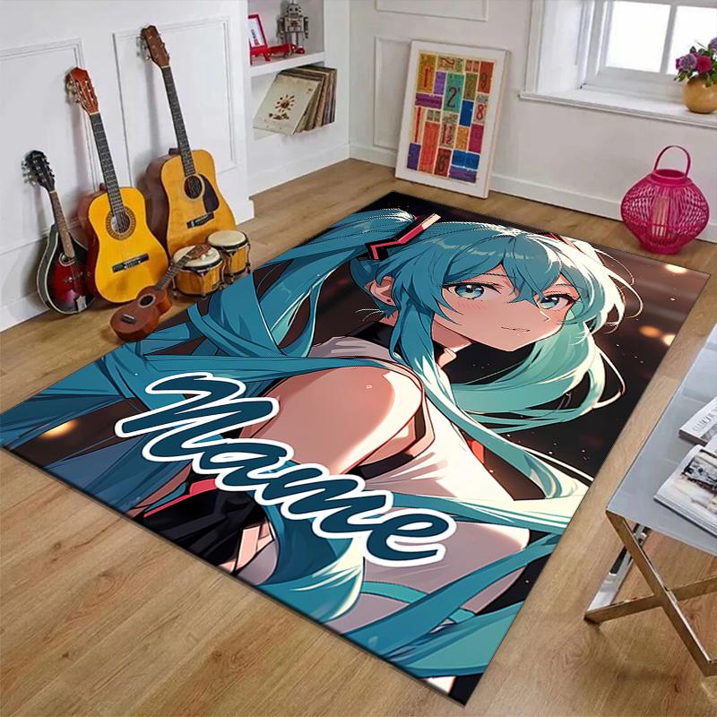 Custom Hatsune Miku Mat Personalized Name, Polyester Washable Indoor Entryway Rug, Gift for Christmas, Easter, Thanksgiving Day