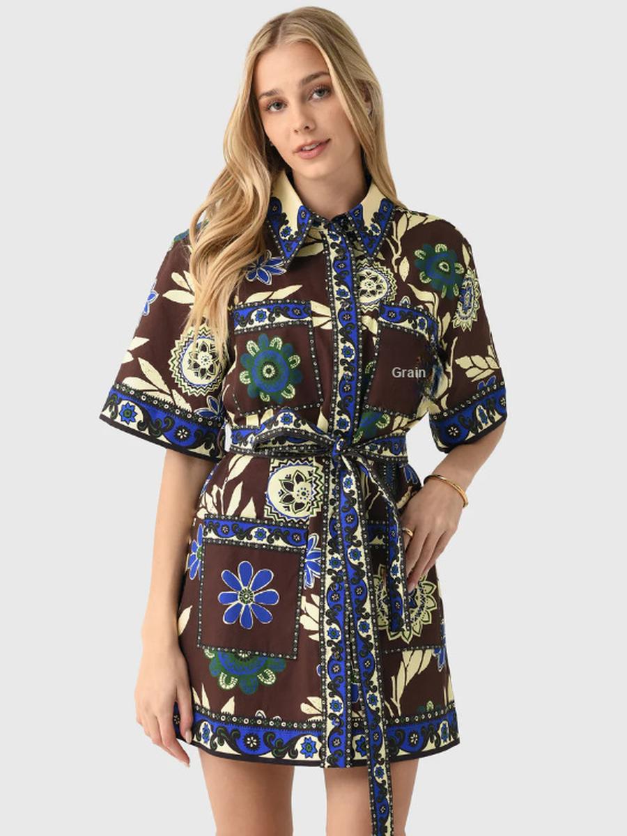 

New Wind-Inspired Floral Print Dress S чёрный