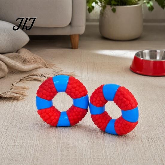 Squeaky Dog Toys Lifebuoy Ring Toy, Latex Chew Teeth Pet Fetch Cleaning Toy for Aggressive Chewers, Interactive Training Puppy Teething