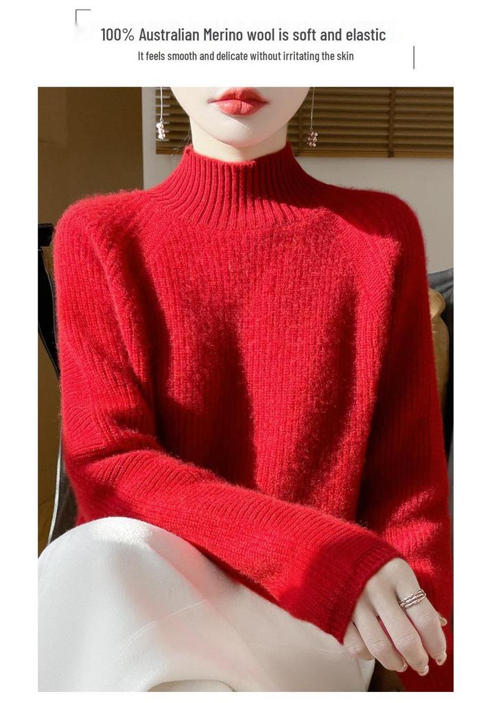 2025 Autumn/Winter Women's Wool Ribbed Loose Knitwear with Seven-Stitch High Neck - Soft, Versatile, and Trendy.