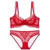 European and American sexy large-size underwear women's French ultra-thin transparent lace bra big chest small anti-sagging underwear set
