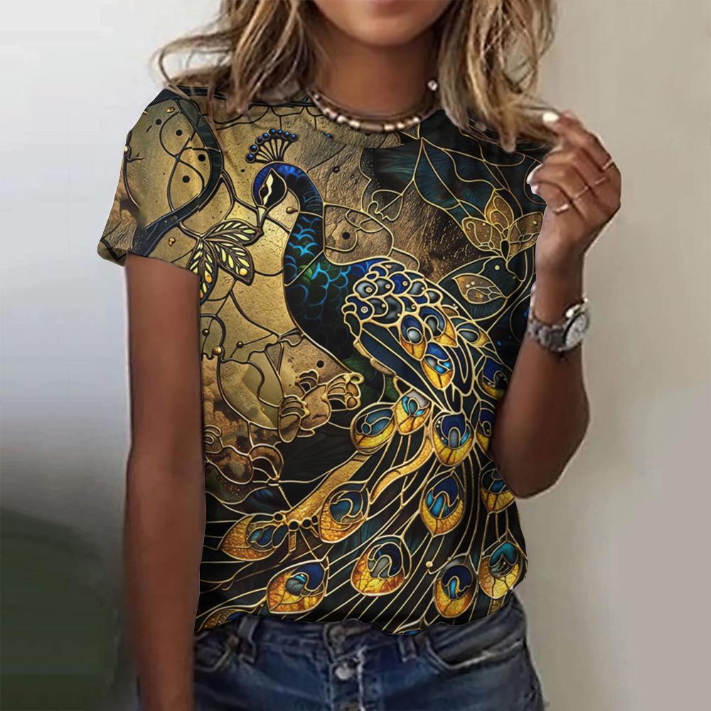 

Модная 3D-печатная футболка с круглым вырезом и короткими рукавами в стиле «звериный стиль», летняя футболка свободного покроя, универсальная, свободного покроя, большого размера для женщин XL