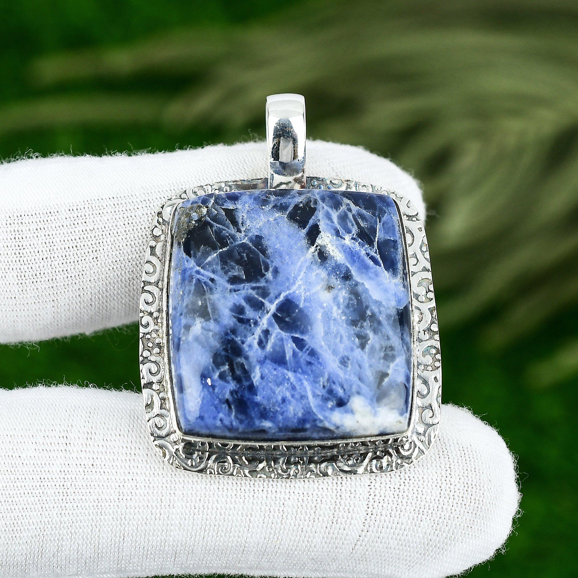 Серебро 925 пробы Содалит Камень Чакра Третьего Глаза Юбилей Новый Кулон Ювелирное Изделие
