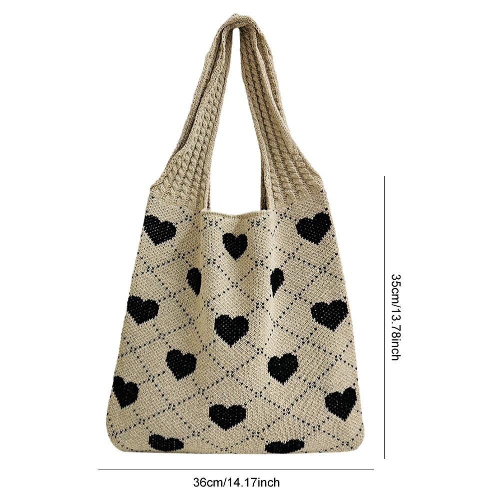 Crochet Tote Bag for Women Heart Pattern Summer Beach Bag Large Capacity Handbag for Vacation Travel