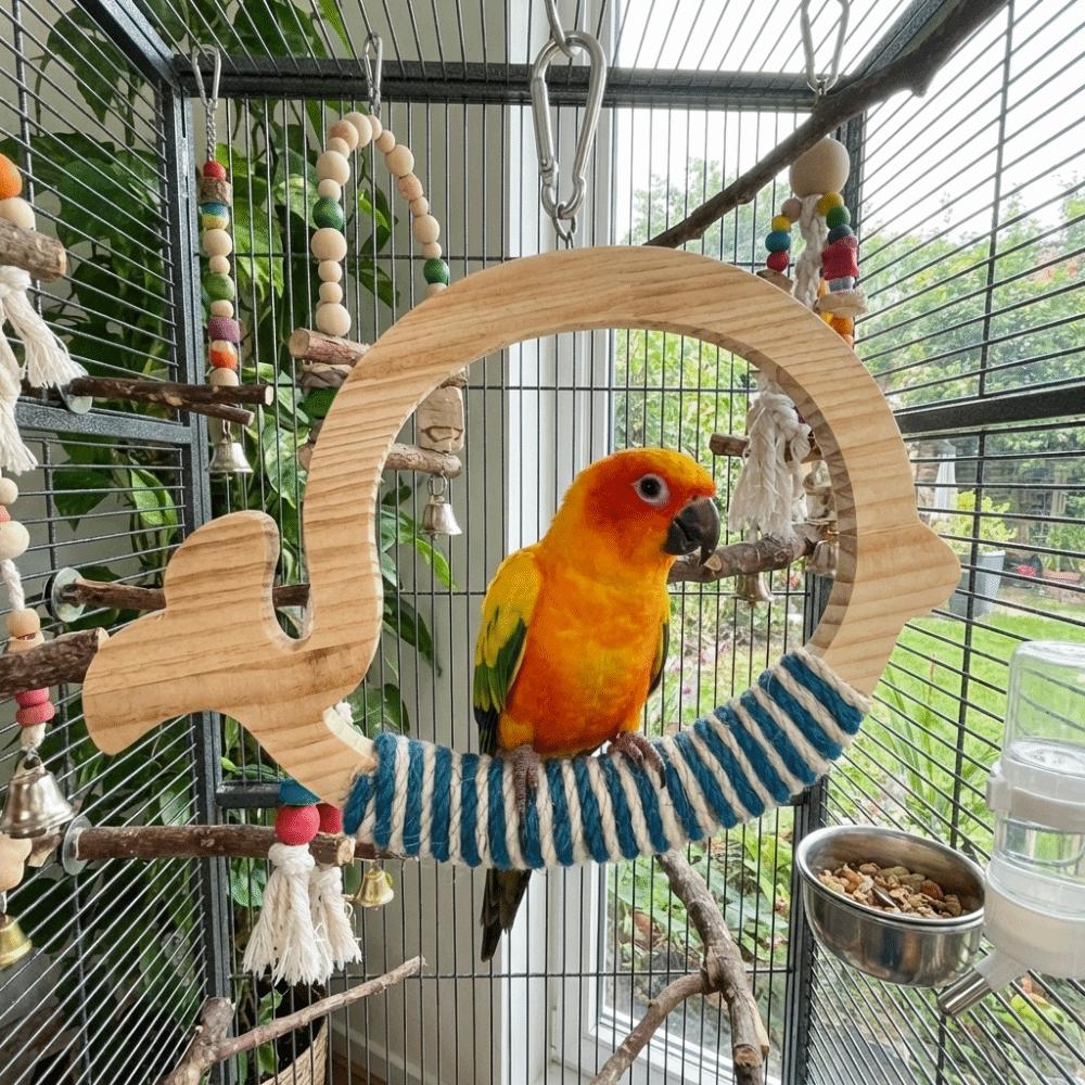 Hanging Bird Training Stand Wooden Interactive Bird Toy Parrot Play Rack  Avian Activities