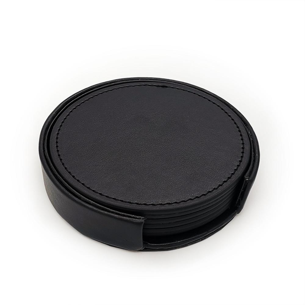 6Pcs/set Round Artificial Leather Coasters Marble Style Drink Coaster For Kinds Of Cup Home Bar Counter Kitchen Dining Table Decor