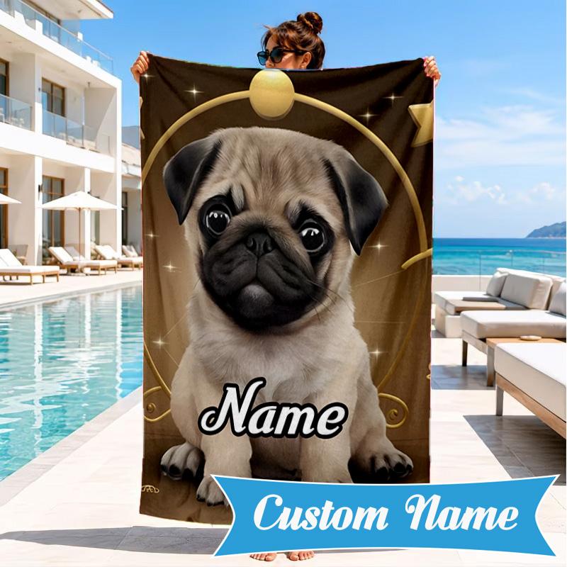 Custom Name Bulldog Comfortably Beach Towel Microfiber Beach Towel, Lightweight and Quick-Dry, for Summer Travel, Swimming Pool Gift