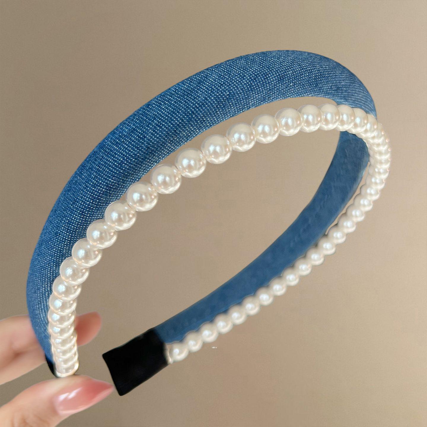 

Blues Time Retro Denim Double-Layer Pearl Headband Women s 2025 Fashion Accessory