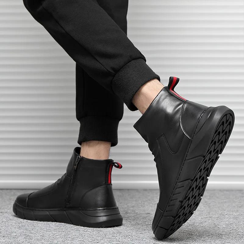 Men Leather Boots Winter Warm Snow Boots High Quality Cow Suede Fur Mens Shoes Plush Fashion Man Rubber Ankle Bootsgg7