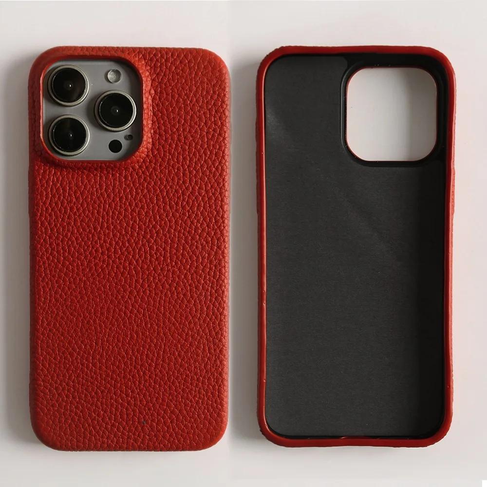Full Grain Wrapped Genuine Leather Phone Case For Iphone 16 Pro Max Cases 15pro 14Pro  Back Cover Shockproof Cases Coque