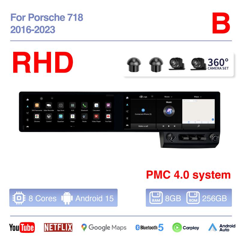 12.3Inch Dual screen Android 15 For Porsche 718 Boxster 2016-2025 Car Multimedia 360 Player GPS Navigation Radio Carplay 4G Auto