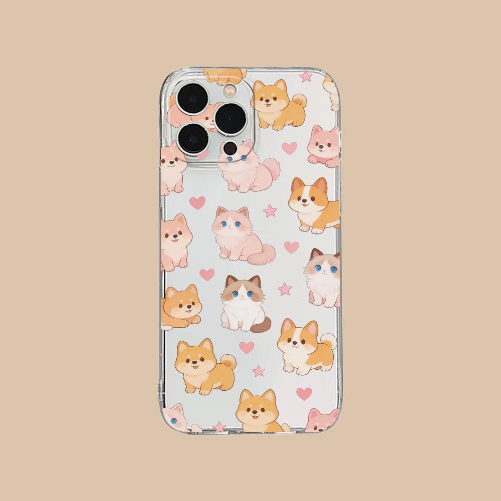 Cute Animes Puppy Kitten Clear TPU Mobile Case for iPhone 17 16 15 14 13 12 11 X XR XS Air Pro Max Plus Mini Colorful Cover