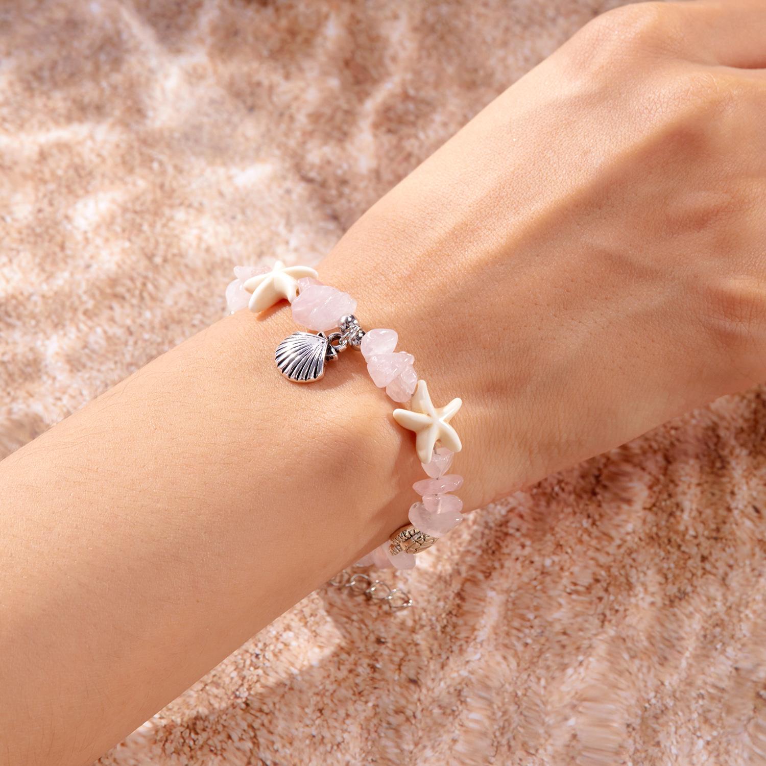 

Bohemian Crystal Natural Stone Shell Bracelet Painted Shell Starfish Anklet Beaded Bracelet For Women Beach Jewelry Gifts