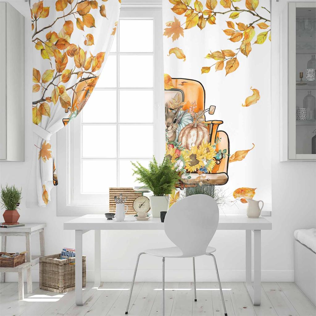 Autumn Pumpkin Truck Squirrel Sunflower Leaves Blackout Curtains For Living Room Bedroom Window Treatment Blinds Drapes