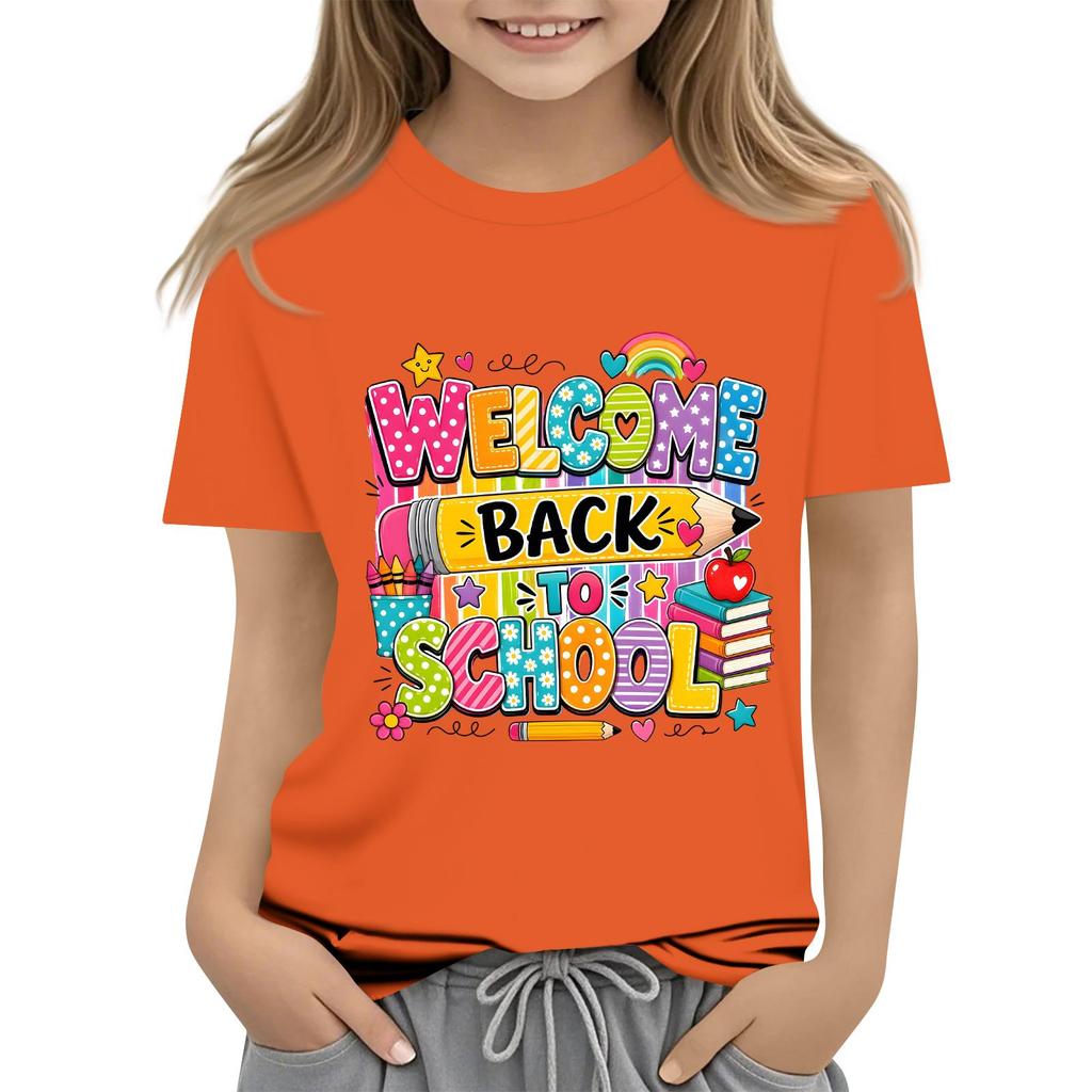 Children's Casual and Fashionable Round-Neck Printed Short-Sleeve Top for Back-to-School