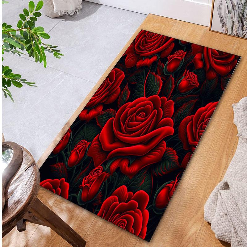 800g/m² Crystal Velvet Home Decor Valentine's Day Rose Carpet for Living Room,Game Room,Bedroom,Kitchen,Bathroom,Aisle,Outdoor Camping Floor