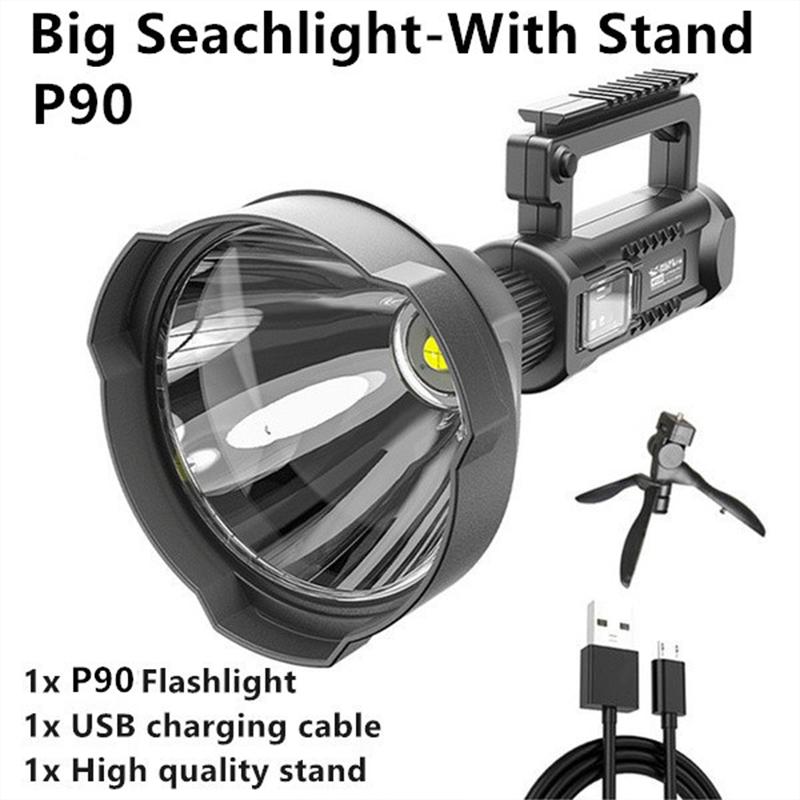 Super Bright LED Searchlight USB Rechargeable Flashlight Outdoor Handheld LED Spotlight Floodlight Torch Lamp Work Light Tripod