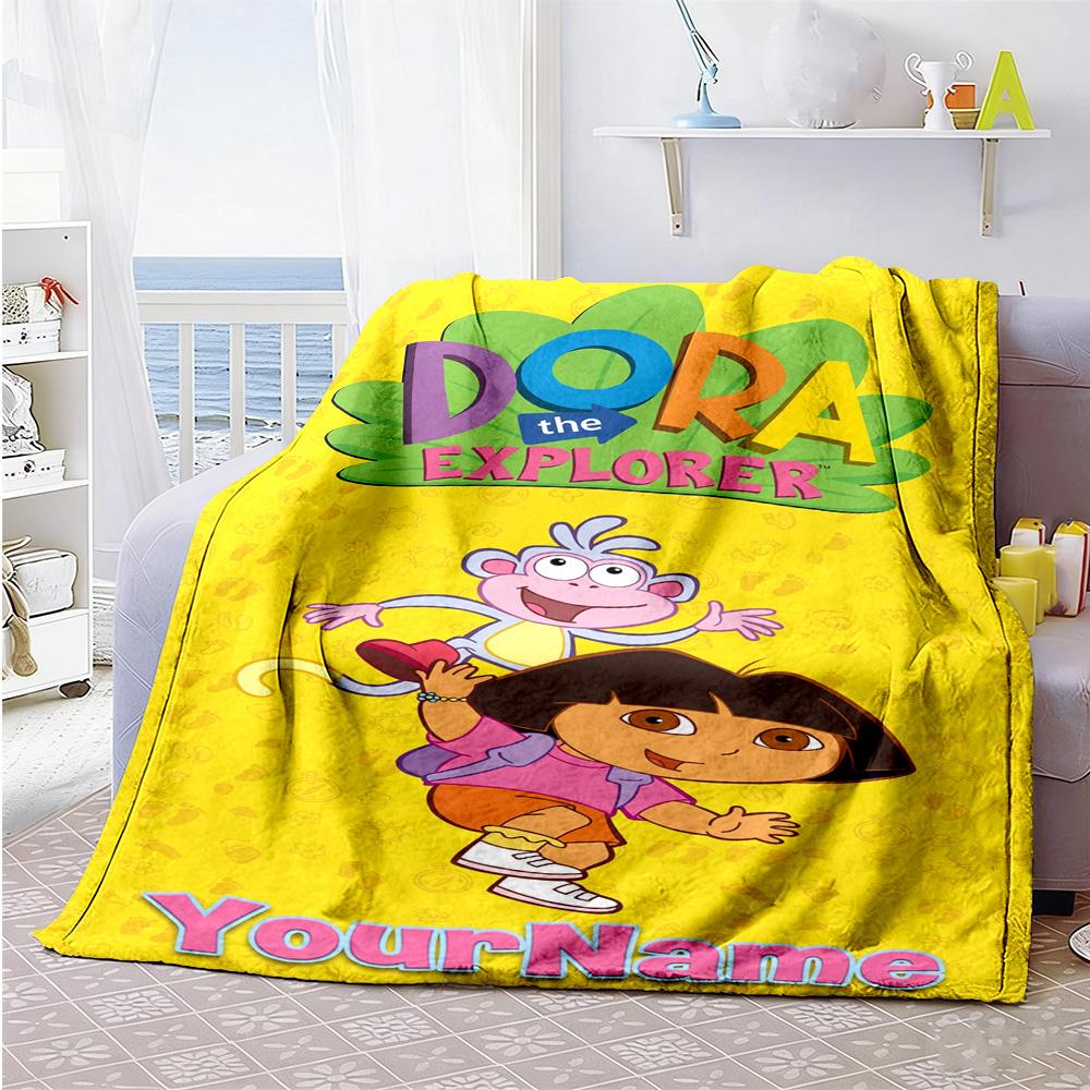 Dora Explorer Customize Your Name Blanket Multi-purpose Customizable Blanket Durable Comfort Throw For Sofa Nap Seaside Bed Four Seasons Universal