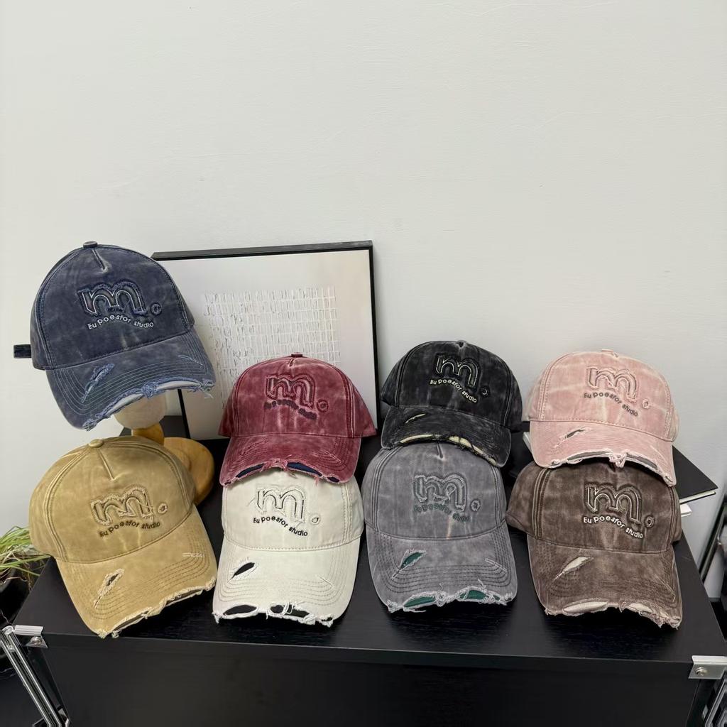 New Retro Style Letter Embroidery Claw Marks Rough Edge Old Ripped Baseball Cap Denim Sunshade Sun Protection Cap