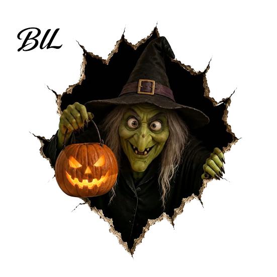 Easy Wall Decor Halloween Break-in 3D Decals, Illusion Effect Spooky Breaking Through Stickers for Theme Parties Sticker, Horror Ghost Witch