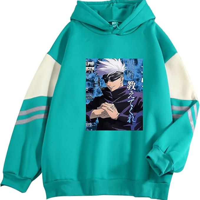 Color matching sweater anime character printing hooded pullover sweater casual loose new hot-selling top