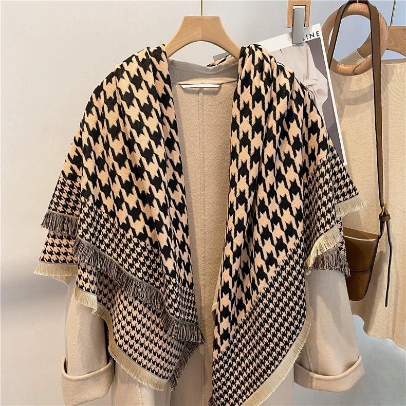 Women's High-Quality Wool Cashmere Scarf: Thick, Warm, Tassel Shawl for Autumn and Winter