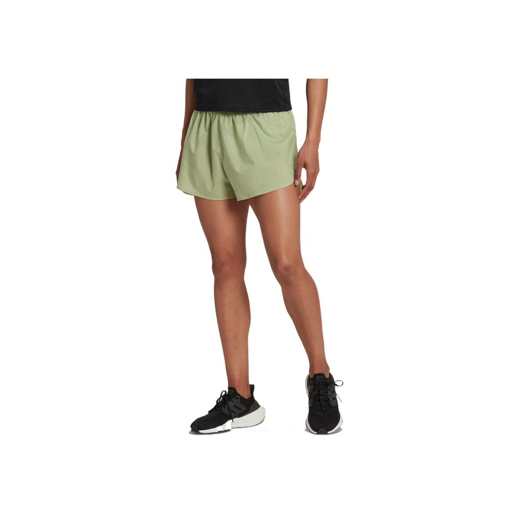 Adidas Solid Color Logo Print Drawstring Elastic Waist Side Split Running Shorts Women Bottoms Green HH7237