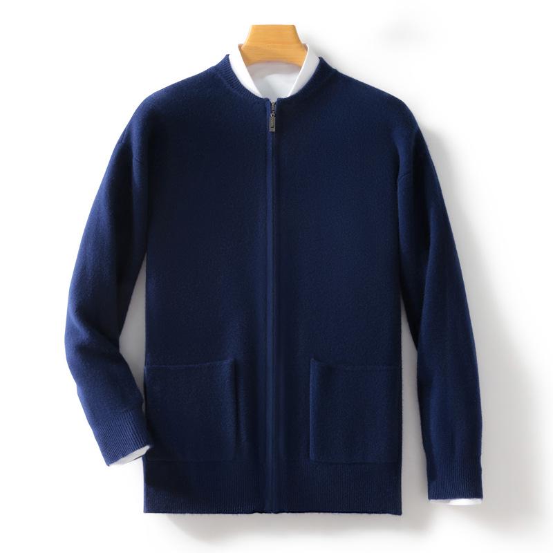 2024 Men's Thick Wool Sweater Coat: Casual Round Neck Zip-Up Cardigan Baseball Jacket