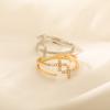 Shiny Opening Zircon Double Cross Rings For Woman Gold Color Stainless Steel Ring Luxury Wedding Ring Jewelry Gift Bague