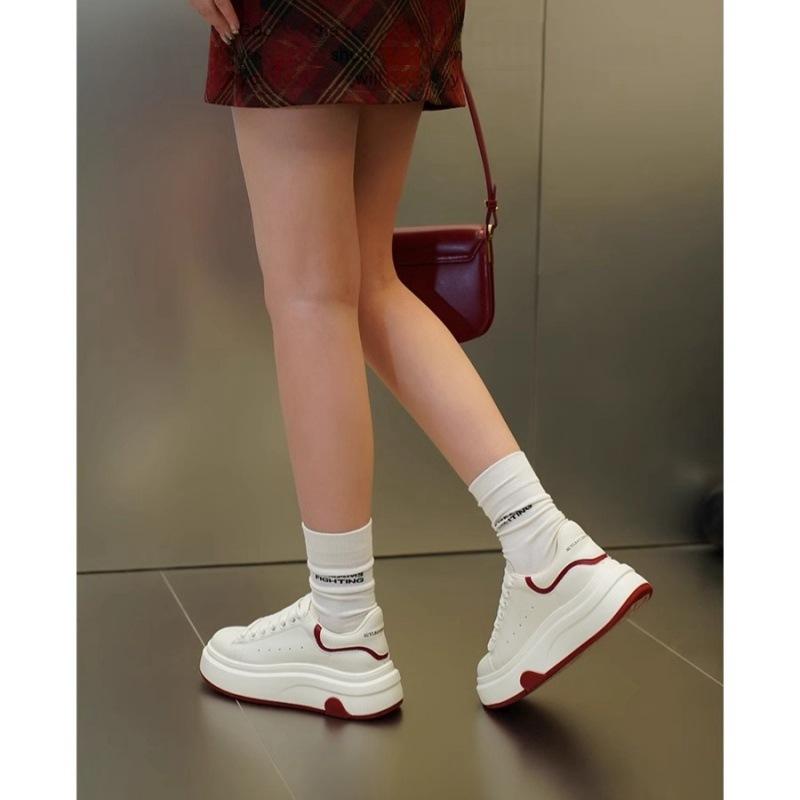 Cowhide Version~ Genuine Leather Thick-soled Heightening McQueen Little White Shoes Women's Spring 2025 Versatile Casual Sports Board Shoes