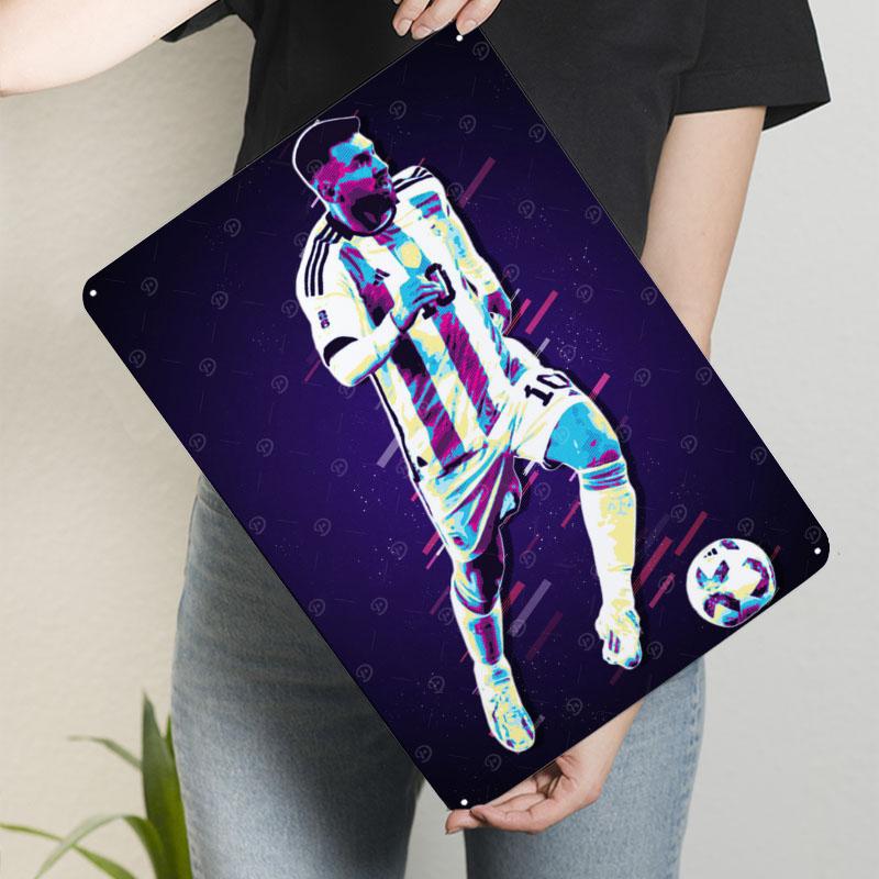 Messi Retro Stil Affisch Fotbollsspelare Metallskylt Vintage Metallplatta Anpassade Fotbolls Tennplåtar för Väggkonst Dekoration Dekor
