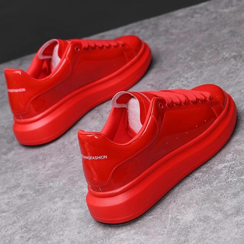 Brand Men's Shoes Black Glossy Casual Men Shoes White Fashion Couple Sneakers Man Shoes for Men