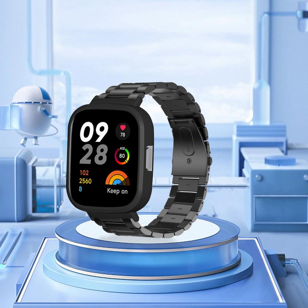 Watch Strap Protective Case Band 2 in 1 Adjusted Stainless Steel Watch Band for