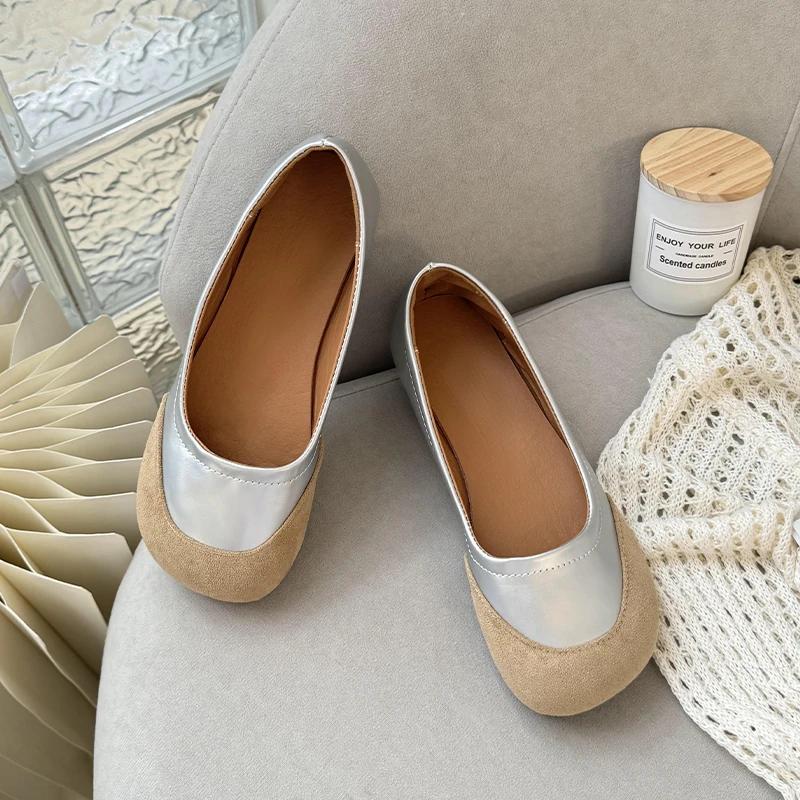 

Fashion Retro Shallow Mouth Slip-On Round Toe Women s Shoes 2024 Autumn New Simple Versatile Casual Moccasin Low-top Shoes Zapato Mujer 40 серебряный