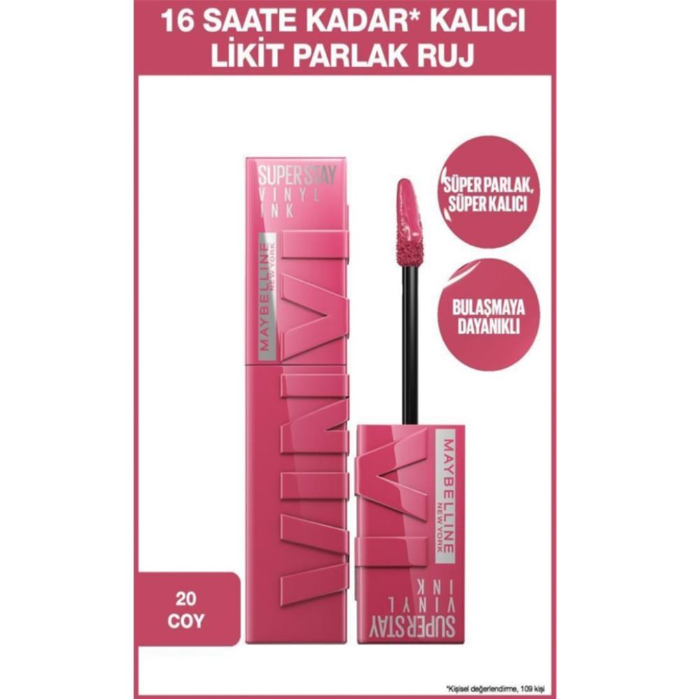 

Стойкая жидкая глянцевая губная помада Maybelline New York Super Stay Vinyl Ink 20