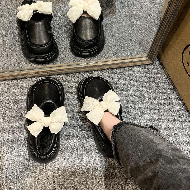Thick-soled Women's Thermal Cotton Slippers Bow Mary Jane 2025 Autumn and Winter New Outer Bag Shoes