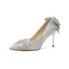 860-3 High Heels Damen dünne Absätze Frühling 2025 neu Kristall Hochzeitsschuhe spitz Strass Schleife Single Shoes