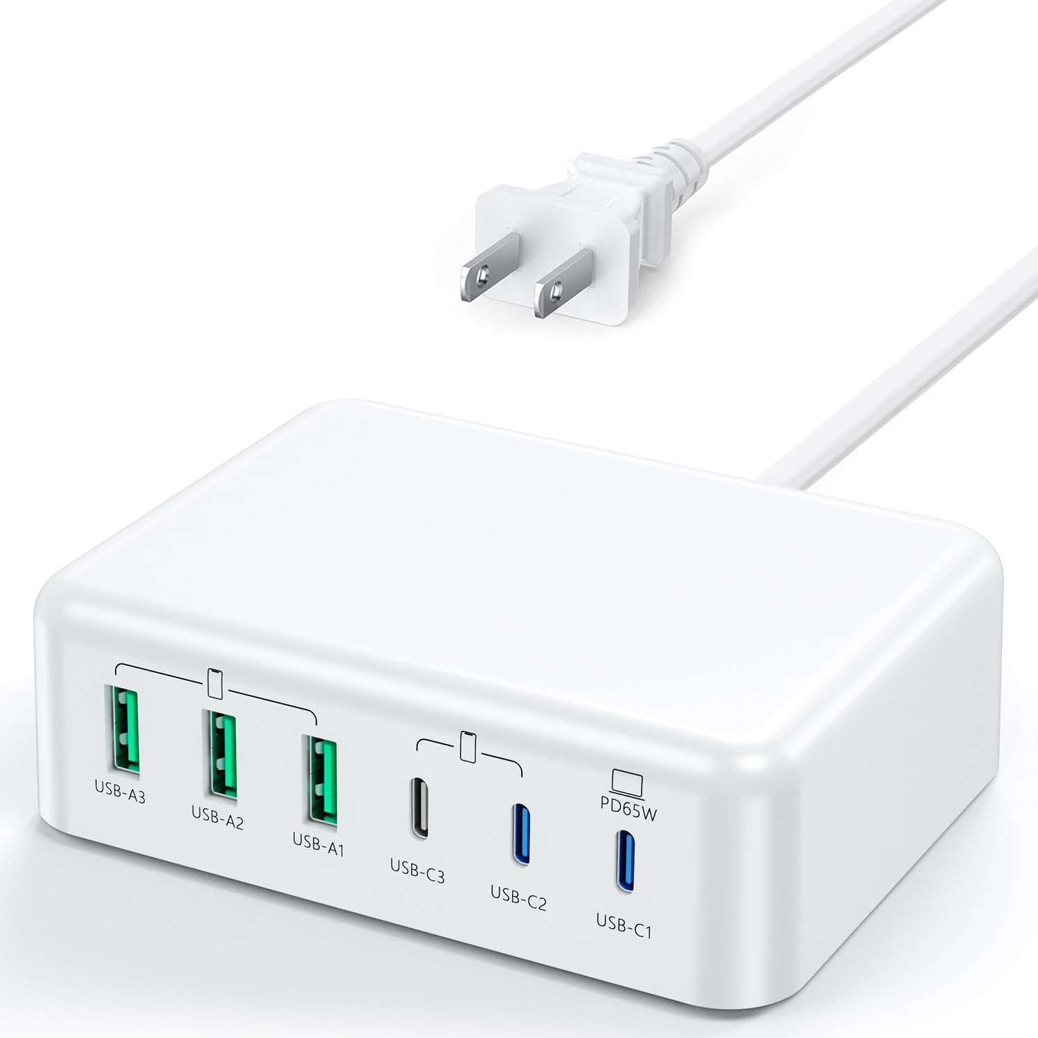 

Зарядний настільний концентратор USB C 150 Вт із швидкою зарядкою, сумісний із зарядним пристроєм для iPhone, 6 портів [3 USB-C + 3 USB-A], багатопортова станція PD+QC3.0