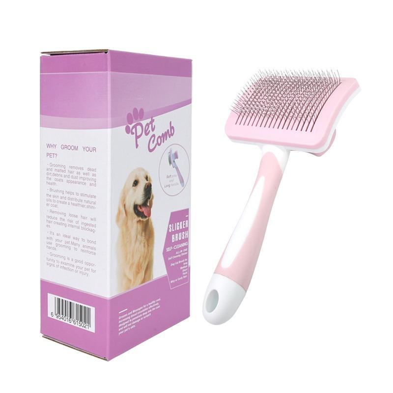 Self-Cleaning Pet Slicker Brush - One-Button Retractable Needles for Dogs & Cats Grooming, Deshedding Tool S