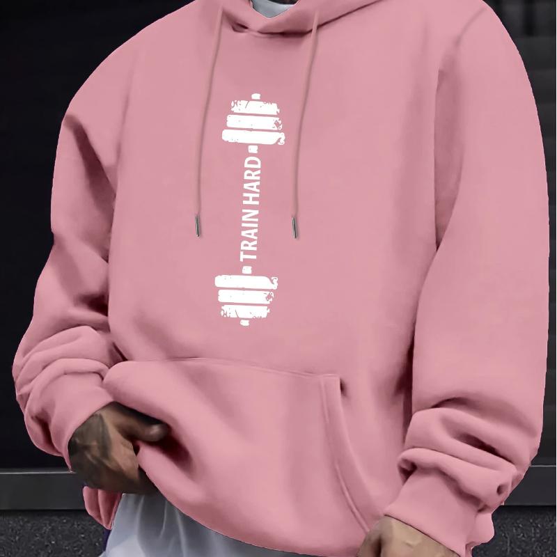 TRAIN HARD Men's Cozy Hoodie - Trendy Long Sleeve, Casual Pullover with Kangaroo Pocket for Fall & Winter