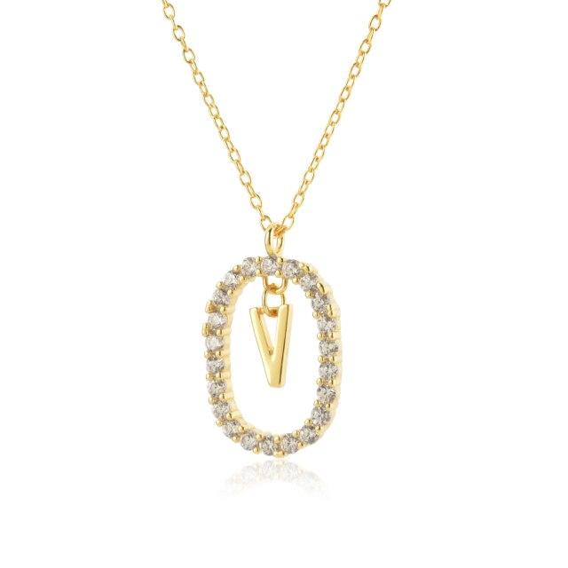 925 Sterling Silver Gold 26 Letters A -Z Alphabet Initial Long Chain Necklace Ovals Luxury Jewelry Crystal Cz Choker