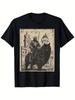 Unisex Vintage Mittelalter Ritter Reitet Schwarze Katze Grafik T-Shirt