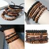 Set of 5Pcs Wooden Bead Coconut Shell Bracelet Elastic Stretch Cord Wristlet Multilayer Adjustable Retro Jewelry Gift