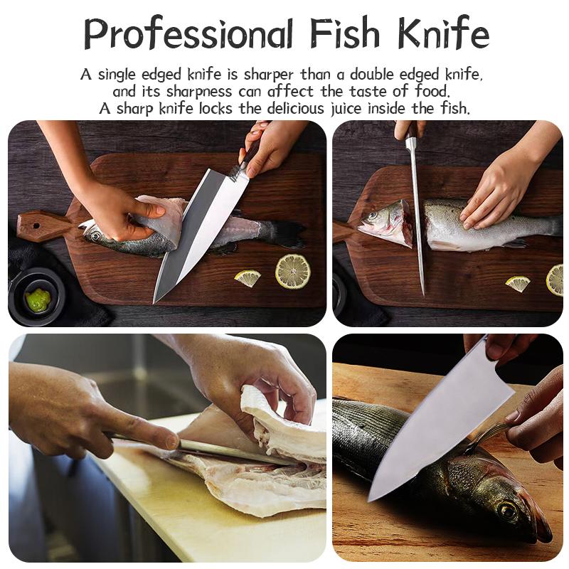 FINDKING Knife 6.5 inch Sushi Deba Kitchen Knife Japanese Sashimi Knife Sour Twig Wood Handle Fish Fillet Slicing Salmon Knife
