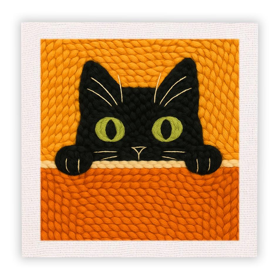 Punch Neddle Kit Black Cat Bat Embroidery Needle Kit with Frame Handcraft Sewing Set Diy Craft Gift for Halloween 25x25cm New