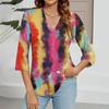 Women's V-neck Gradient Print Three-quarter Sleeve Fashion Top