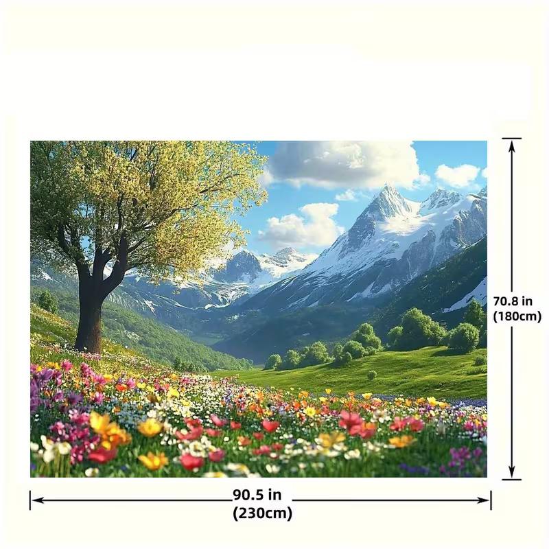 2D Cartoon Style Mountain Flower Background Cloth for Party Decor