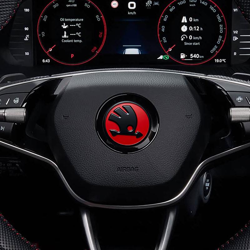 1Pcs 43mm Car Steering Wheel Emblem Sticker Skoda Logo Auto Interior Decal Badge For Skoda Octavia Superb Rapid Kamiq Karoq Kodiaq